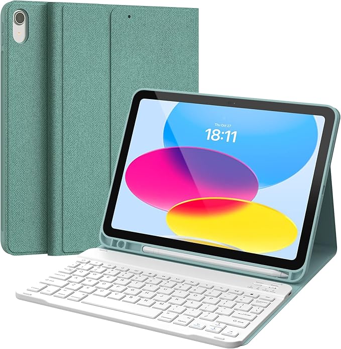 CHESONA Keyboard Case for iPad (A16) 11th/10th Generation (2025/2022), Detachable Wireless Keyboard, Stand Folio Keyboard Cover with Pencil Holder, Thin & Light (Lake Blue)