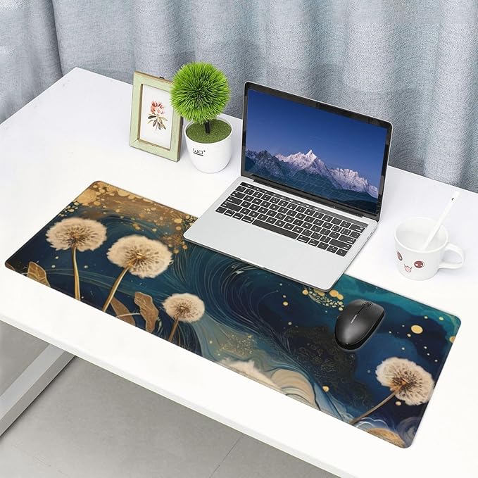 Gaming Mouse Pad, Large Non-Slip Rubber Base Mousepad, Keyboard Mouse Mat, Desk Pad with Stitched Edges, 31.5x11.8inch, Abstract Dandelion