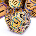 Metal DND Sci-fi Dice Set 7PCS Stripe Polyhedral Dice for Dungeons Dragons RPG Role Playing Game, Glitter D and D Dice with Gift Box D6 D8 D10 D12 D20 (Ancient Gold&Green Purple)