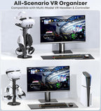 Headphone & Controller Stand with VR Headset Holder for Desk, Universal Gaming Controller & Headset Holder for PS5/Xbox/PSVR2/Meta Quest Pro/3/2, Headphone/Controller/VR Storage with Cable Organizer