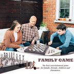 Retro Metal Chess Set for Adults and Kids – Marbling Chess Board with Chess Pieces – Travel Chess Set with Metal Pieces – Folding Chessboard – Ideal for Beginners and Professional Players