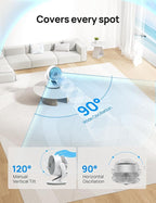 Dreo Smart Fan for Bedroom,120° Vertical and 90° Oscillating Fan with Remote/Voice, 13 Inch Height Quiet Air Circulator for Whole Room, 70 ft, 4 Speeds, 5 Modes, 12H Timer, Desk Fans for Home，White