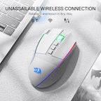 Redragon M991 Wireless Gaming Mouse, 26000 DPI 3-Mode Gamer Mice w/Rapid Fire Key, 9 Macro Buttons, Powerful Capacity and RGB Backlight for PC/Mac/Laptop, White