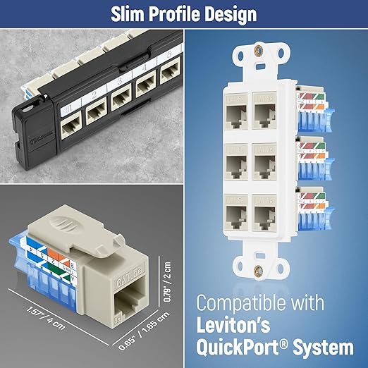 Everest 45° Angled RJ45 Cat5e Keystone Jacks 50-Pack in Ivory - Slim Profile Female RJ45 Connectors - Cat 5e Keystone Jack - Compatible with 45° Angled Speed Termination Tool - 45Term (B0BL3GS7ZY)