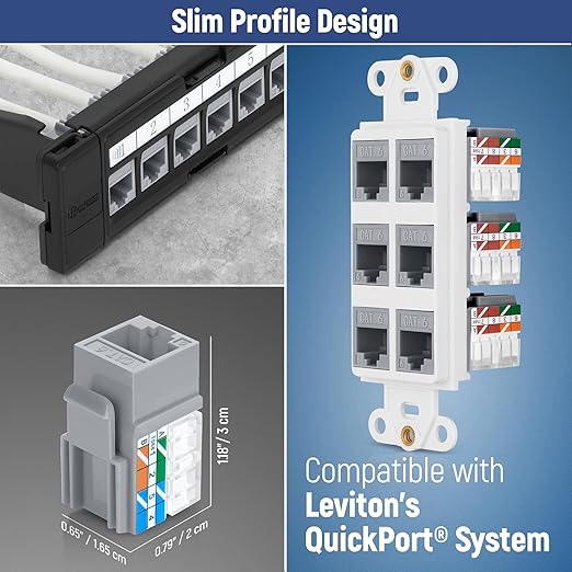 Everest 90° Angled RJ45 Cat6 Keystone Jacks 50-Pack in Gray - Slim Profile Female RJ45 Connectors - Cat 6 Keystone Jack - Compatible with 90° Angled Speed Termination Tool - easyJACK (B094WB91H3)