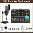 Podcast Microphone Bundle with Live Sound Board Audio Mixer, Podcast Equipment Bundle with 3.5mm Condenser Microphone(P15) for Pc/Phone Live Streaming Singing Gaming, Voice Changer, Denoise
