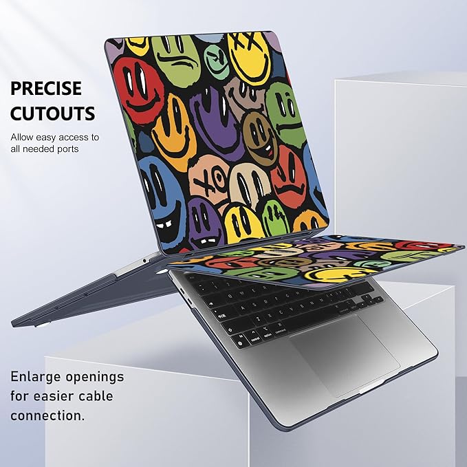 Case for MacBook Pro 13 inch with/Without Touch Bar (2016-2022, M2 A2338 M1 A2289 A2251 A2159 A1989 A1706 A1708), Hard Shell + Keyboard Cover + Dust Plug, Happy Emoji
