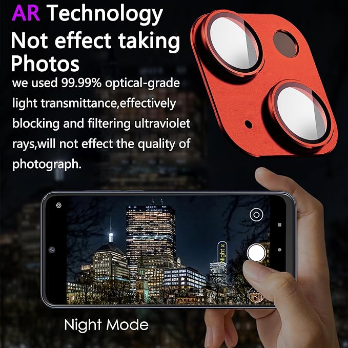 2 Pack Camera Lens Protector for iPhone 14 / iPhone 14 Plus,[Not Easy to Breakn ] AR Tempered Glass Strong Adsorption Metal Camera Cover Screen-red