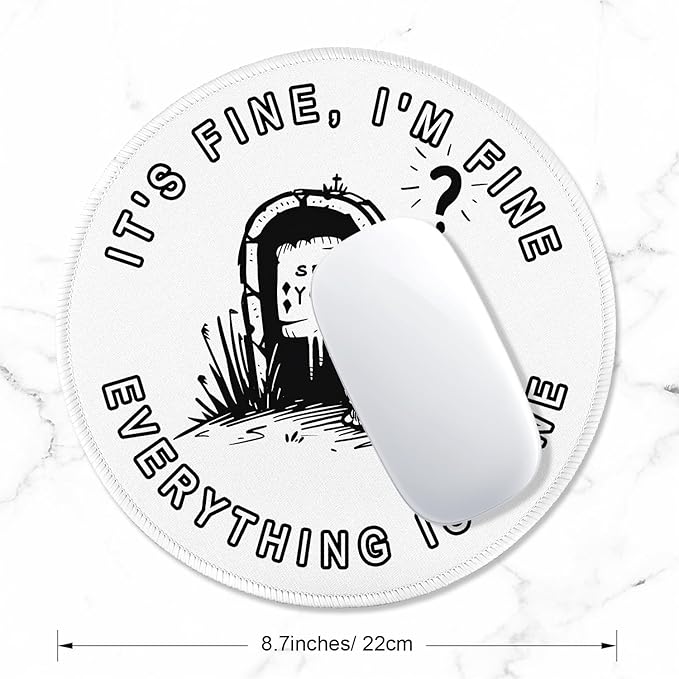 ITNRSIIET Round Mouse Pad with Stitched Edge Premium-Textured Waterproof Non-Slip Rubber Base Desktop Protection Mat Diameter 8.7 inches, Humorous Tombstone