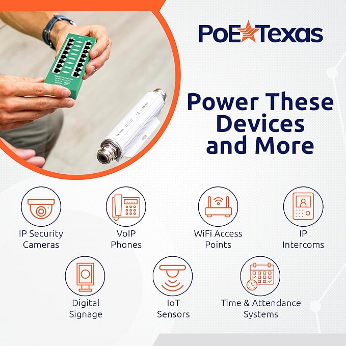 PoE Texas 8 Port PoE/PoE+ Active Mode A Injector with 56V 120W Power Supply - Add PoE+ to Any Switch or Router - 802.3at/af Compliant PoE Midspan for WiFi Access Points, IP Cameras, VoIP Phones