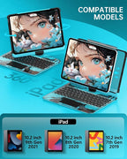 Intermerge for iPad 9th 10.2 inch Keyboard Case, 360° Transparent Multi-Touch Trackpad, 7-Color Backlit Keyboard, Pencil Holder, Type-C, Power Indicator for 9th/ 8th/ 7th - Nebula Core X
