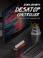 Walnut Wood 7-Port Powered USB 3.0 Hub, 5Gbps Data Transfer, Independent Hot-Swappable 3-Pin Mechanical Keyboard Switch Expander, RGB Backlit Docking Station-FU07