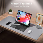 Aothia Leather Desk Pad Protector, Mouse Pad, Office Desk Mat, Non-Slip PU Leather Desk Blotter, Laptop Desk Pad, Waterproof Desk Writing Pad for Office and Home (36" x 17", Light Grey)