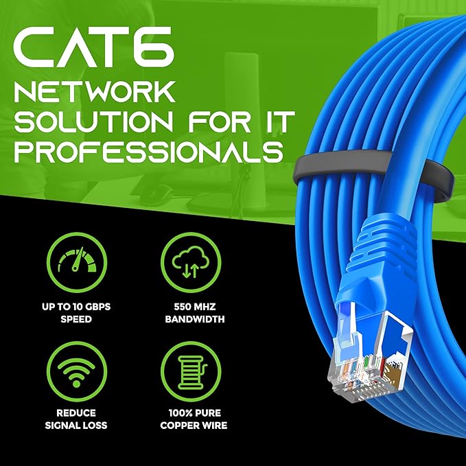 GearIT Cat 6 Ethernet Cable (16-Pack 7 Feet) Cat6 Network Patch, 10Gbps, RJ45, Snagless Cord, Gold-Plated Connectors, Internet for PC, TV, Tablet, Router, Printer, Servers, IT Data Center - Blue