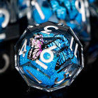Butterfly DND Dice Blue-Black Liquid Core Dice Set with Metal Box, Handmade Sharp Edge D and D Polyhedral Dice for use with D&D Role Playing Game, D20 D12 D10 D8 D6