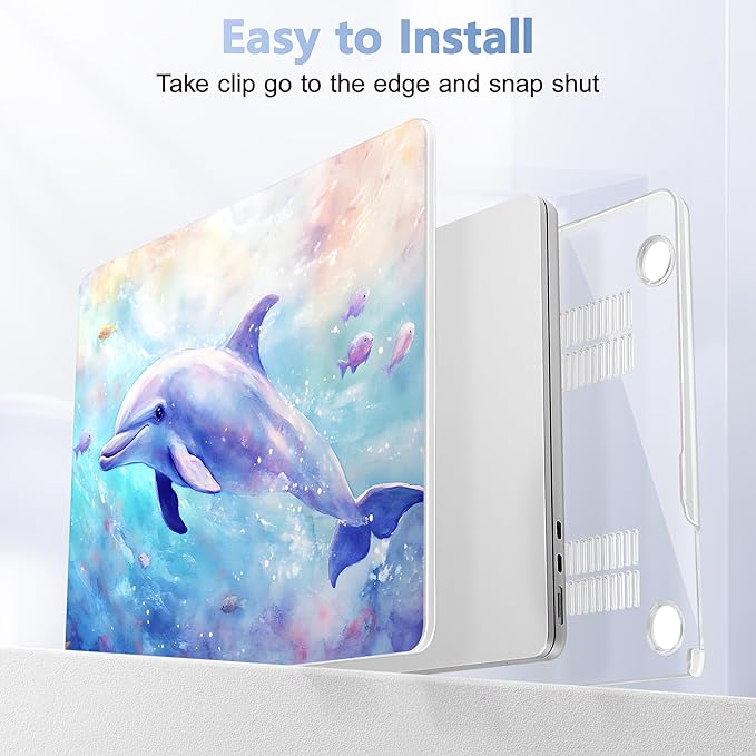 Case for MacBook Air 15 Inch 2025 2024 2023 Release M4 A3241 M3 A3114 M2 A2941, Hard Shell with Screen Protector & Keyboard Cover, Compatible with Touch ID, Blue Whale