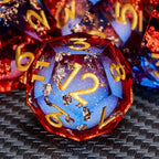 ARUOHHA Liquid Core DND Dice Set, 7pcs Resin Sharp Edged Dragons Dice Compatible with D&D Role Playing Games, RPG Golden Numbers Blue Red Dungeons Polyhedral D and D Dice with Gift Box D20 D10 D6