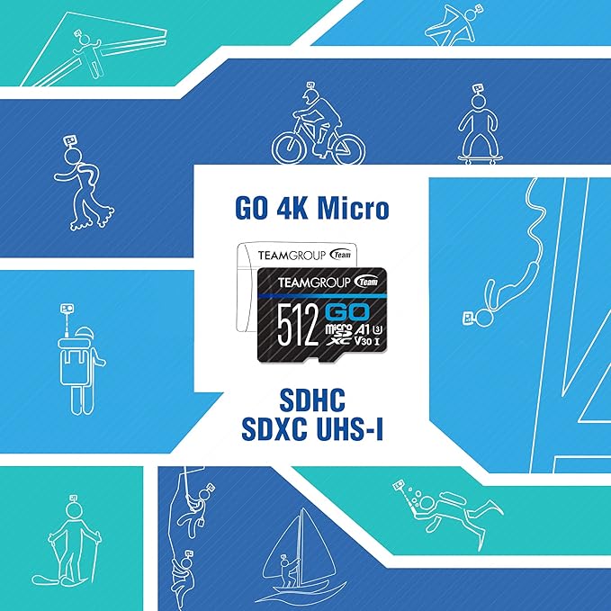 TEAMGROUP GO Card 128GB Micro SDXC UHS-I U3 V30 4K for GoPro & Action Cameras Flash Memory Card with Adapter for Outdoor 4K Shooting TGUSDX128GU303