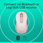 Logitech Wireless Mouse Signature M650- Small Hands, 2-Year Battery, Silent Clicks, Customizable Buttons, Bluetooth, PC/Mac/Chromebook - Rose, Right-Handed, Small-Medium