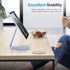 OMOTON Adjustable Tablet Stand for Desk, Upgraded Longer Arms for Greater Stability, T2 Tablet Holder with Hollow Design for Bigger Sized Phones and Tablets Such as iPad Pro/Air/Mini, Blue