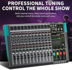 Depusheng MX12 12 Channel Sound Mixer Audio Mixing Console 48V 256DSP Professional USB PC Play Record Podcast Live Broadcast (US MX12)