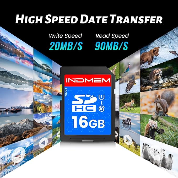 INDMEM SD Card 16GB, 10-Pack UHS-I Class 10 MLC Flash Memory Card, High-Speed Secure Digital Cards for Cameras, DSLR, Action Cams - Reliable Storage