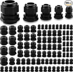Duraaamo 100pcs Nylon Cable Gland Kit 3-25 mm Cable Gland Connectors NPT Waterproof Strain Relief Cord Connector Black Plastic Cord Grip Weatherproof Cable Pass Through PG7 PG9 PG13.5 PG21 PG29