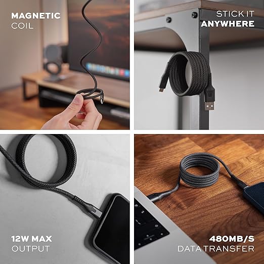 Statik MagStack USB A to iPhone Cable MFi Certified, Clutter-Free Magnetic Charging Cable, Anti-Tangle Phone Charger Cord, 12W, Compatible with iPhone 14 Pro Max, 13 12 11, 3FT/1M