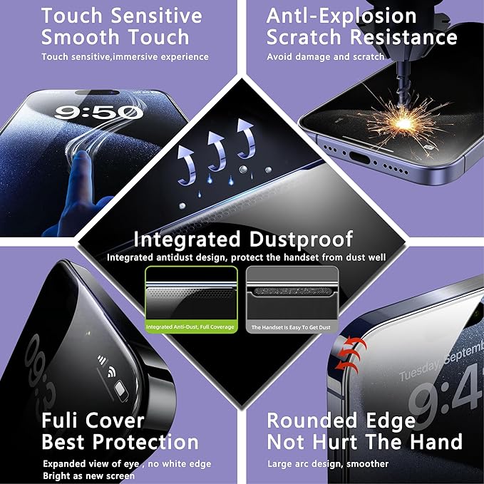 2 Pack Matte Screen Protector for iPhone 16e/iPhone 14/iPhone 13 Pro/iPhone 13, 9H Tempered Glass, Full Coverage, Anti-Fingerprint, Auto Dust-Elimination, No Bubble, Easy Installation