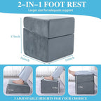ROYALAY Adjustable Foot Rest Under Desk for Office, High-Density Foam Foot Rest with 3 Adjustable Heights, Ergonomic Footrest with Washable Cover for Home, Airplane, Travel(16 * 16 * 17in, Gray)
