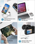 3 in 2 Lightning & USB-C SD Card Reader for iPhone 16 Pro Max 15 Plus 14, Dual Port OTG MicroSD Memory Card Reader Dongle Adapter with SD/TF/USB3.0 Slot for Camera iPad Galaxy S25 S24 MacBook Air/Pro