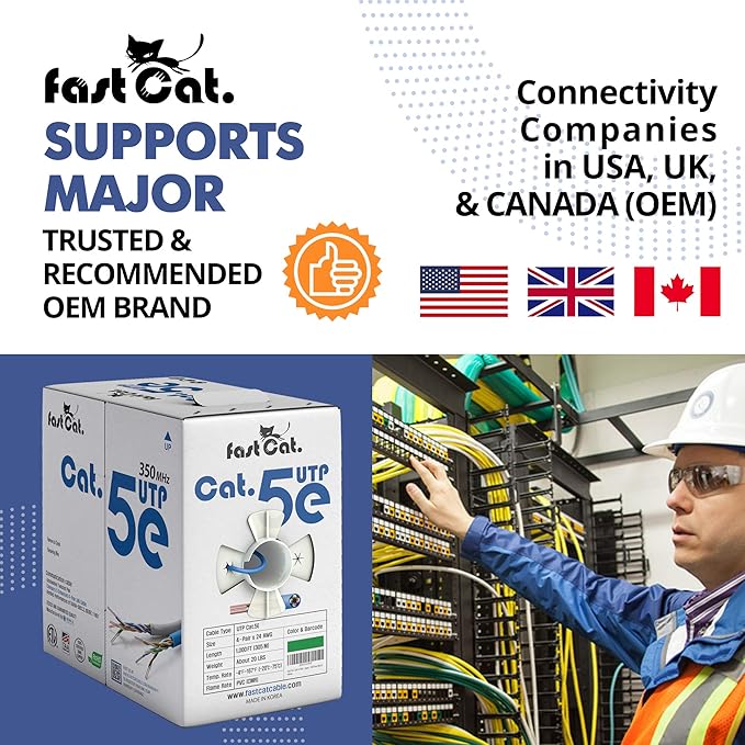 fast Cat. Cat5e Ethernet Cable 1000ft - 24 AWG, CMR, Insulated Bare Copper Wire Cat 5 ethernet Cable with FastReel - 350MHZ / Gigabit Speed UTP Cable Cat5e - CMR (Gray)