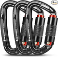 FresKaro UIAA Certified 25KN Auto Locking Climbing Carabiner Clips, Twist Lock, and Heavy Duty Carabiners for Rock Climbing, Rappelling, and Mountaineering, D Shaped