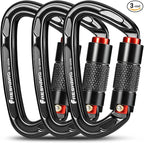 FresKaro UIAA Certified 25KN Auto Locking Climbing Carabiner Clips, Twist Lock, and Heavy Duty Carabiners for Rock Climbing, Rappelling, and Mountaineering, D Shaped