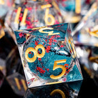 Plum Blossom DND Dice Blue Liquid Core Dice Set with Metal Box, Handmade Sharp Edge Dice D and D Polyhedral Dice for use with D&D RPG Role Playing Game ﻿