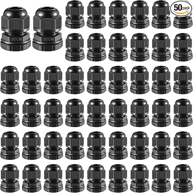 50 PCS 1/2"(6-12.5mm) NPT Nylon Cable Gland Joints with Gaskets, IP68 Adjustable Lock Nut Strain Relief Cord Grip Waterproof Cable Glands - UL Listed and RoHS Compliant