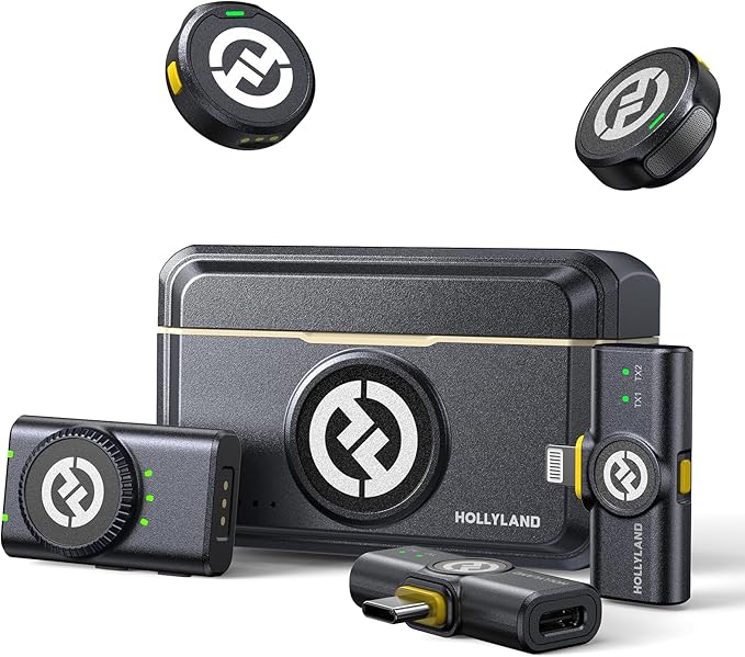 Hollyland Lark M2 Wireless Microphone for iPhone/Camera/Android/PC, 48kHz/24-bit High Fidelity Audio, 300m Range, Noise Cancelling, 40h Use, YouTube, Vlog, Streaming (2TX + 3RX + Charging Case)