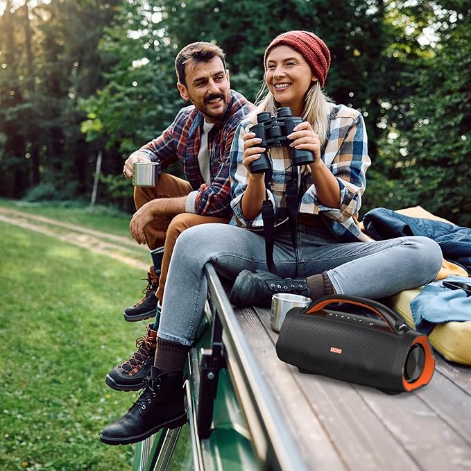 DOSS Extreme Boom Pro Bluetooth Speaker with 100W Stereo Sound, Rich Bass, IPX6 Waterproof, 20H Playtime, Power Bank, Mixed Color Light, Portable for Outdoor, Camping, Beach - Orange