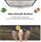Abstract Golden Mountain Desk Mat,Large Gold Line Art Gaming Keyboard Mouse Pad,Non-Slip Rubber Base Desk Pad Thick Stitched Edges Waterproof Mousepad Mouse Mat 31.5"x11.8"