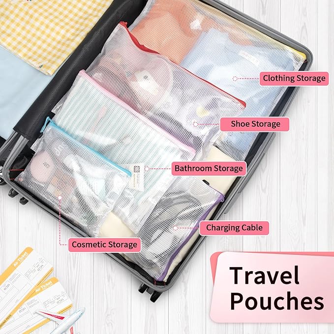 Umriox Mesh Zipper Pouch Puzzle Bags, 13.0x9.0 in (12 Colors, 12 Packs), Letter Size A4 Size Zipper Bags for Office Supplies Travel Accessories