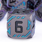 Metal DND Sci-fi Dice Set 7PCS Stripe Polyhedral Dice for Dungeons Dragons RPG Role Playing Game, Glitter D and D Dice with Gift Box D6 D8 D10 D12 D20 (Black&Green Purple)