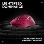 Logitech G PRO X Superlight 2 Wireless Gaming Mouse, 60g Pro-Grade with 5 Programmable Buttons, 44k DPI Sensor, 8kHz Report Rate, USB-C Charging for PC/Mac - Magenta