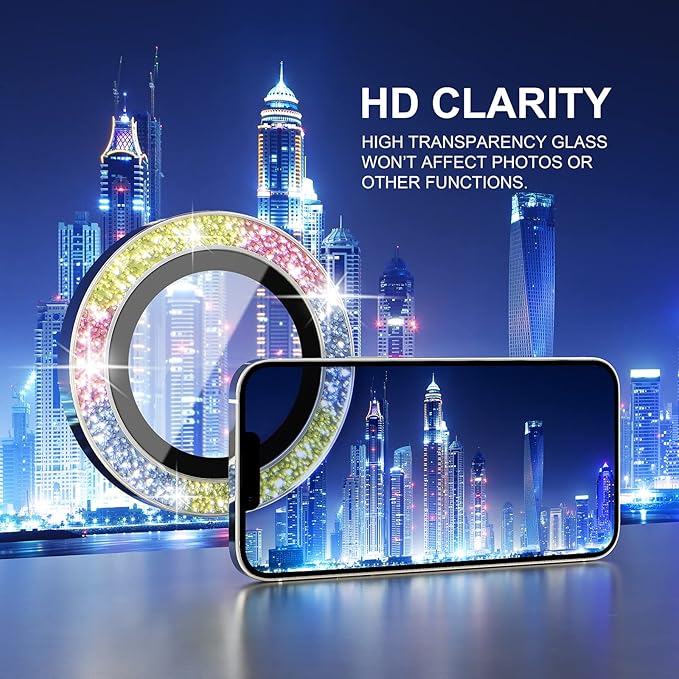 Choiche [3+1 for iPhone 13 Pro/iPhone 13 Pro Max Camera Lens Protector Bling, 9H Tempered Glass Camera Cover Screen Protector Metal Ring Decoration Accessories (Glitter-Colorful)