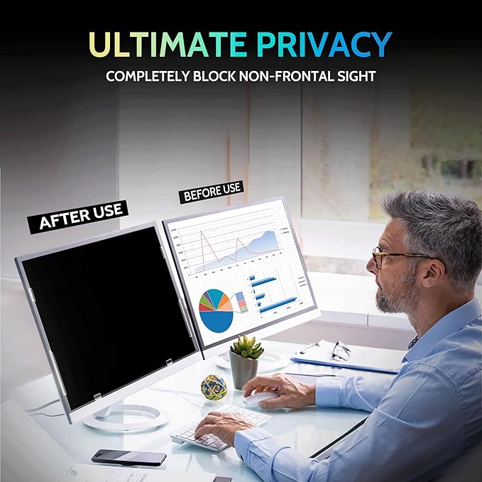 [2 Pack] 24 Inch Privacy Screen for Computer Monitor 16:10 Aspect Ratio, Eye Protection Anti Blue Light Glare Shield, 24inch Removable Black Blackout Anti Spy Desktop Security Private Filter