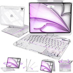 Intermerge Clear iPad A16 11th & 10th Generation 10.9" Case with Keyboard, 360° Transparent Multi-Touch Trackpad, 7-Color RGB Keyboard, Pencil Holder, Type-C, Power Indicator, Frost Pulse