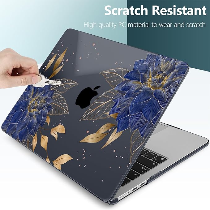 TWOLSKOO Compatible with M4 MacBook Air 15 inch Case 2025-2023 Released Model M4 A3241 M3 A3114 M2 A2941, Plastic Hard Shell & Screen Protector & Keyboard Cover & Trackpad Film, Dahlia Flowers