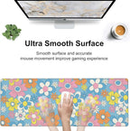 Colorful Retro Flowers Desk Mat,Large Cute Floral Gaming Keyboard Mouse Pad,Non-Slip Rubber Base Desk Pad Thick Stitched Edges Waterproof Mousepad Mouse Mat 31.5"x11.8"