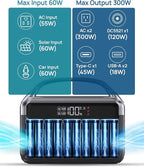 Portable Power Station 300W (600W Peak), 192Wh (60,000mAh) LiFePO4 Battery Backup with AC Outlets, 5.5LB Power Bank for Outdoor Camping, Traveling, Home & Emergency