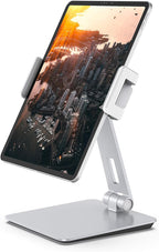 Maxonar Tablet Stand for Desk, 360° Adjustable Aluminum Alloy Swivel iPad Charging Tablet, iPad Pro Air Mini Tablet Holder for Bed Store POS Showcase Kitchen Office Drawing Desktop (6-13''), Silver