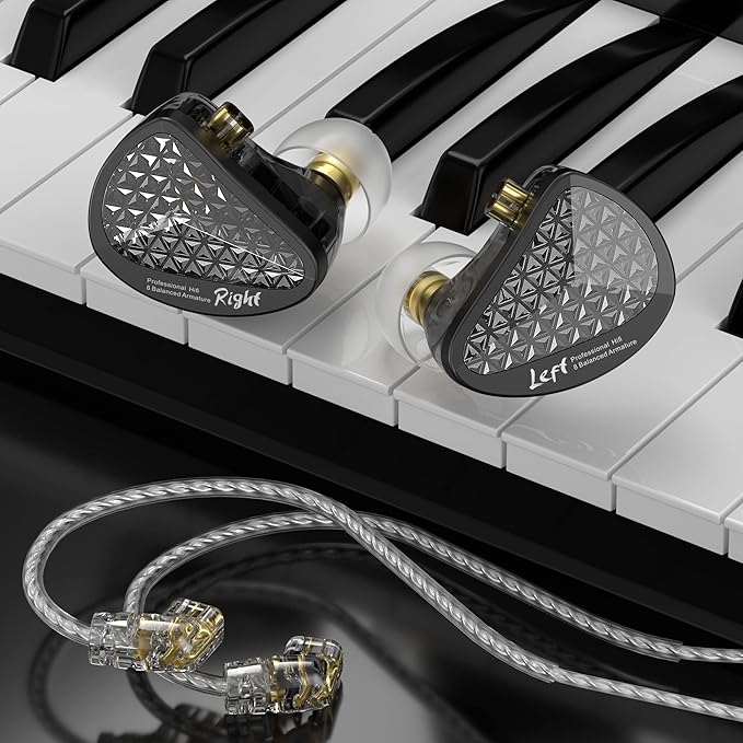 KZ AS16 Pro 8 Balance Armatures in-Ear Earphone,Pro HiFi IEMs Music Earbuds for Studio Recording,Stereo Sound Gaming Earbuds Positioning in Ear Headphones with Microphone Wired(Black,with Mic)